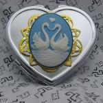 Sweetheart Swans Silver Heart Compact Mirror In..