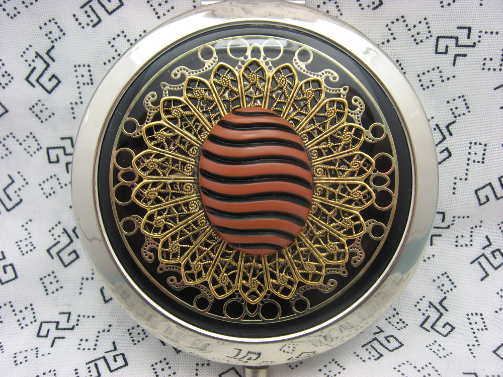 Compact Mirror Black And Brown Swirley Stripes